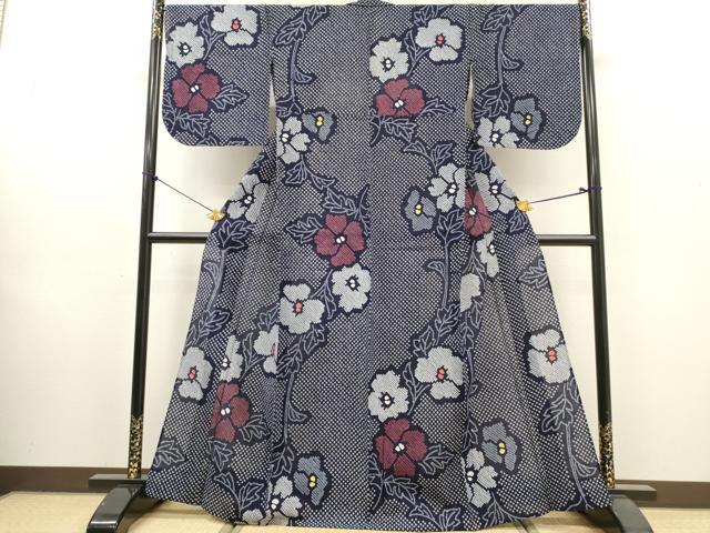 平和屋着物∴夏物 浴衣 有松鳴海絞り 枝花文 綿 逸品 未使用 DABI8557cd