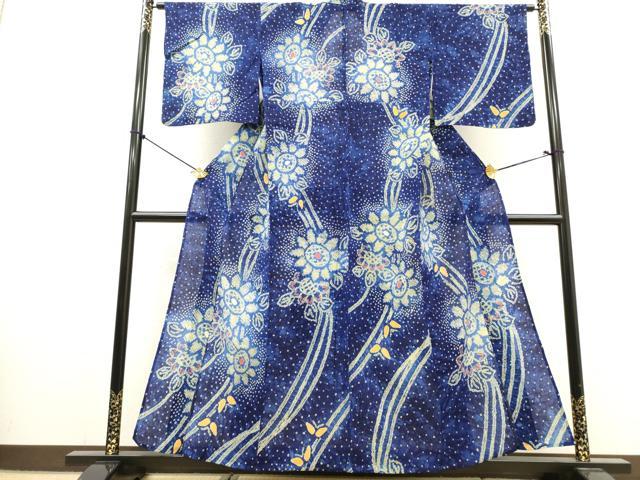 平和屋着物∴夏物 浴衣 有松鳴海絞り 枝花文 ひまわり 向日葵 綿 逸品 DABI8559cd