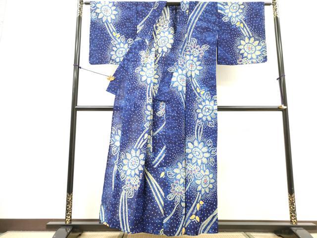 平和屋着物∴夏物 浴衣 有松鳴海絞り 枝花文 ひまわり 向日葵 綿 逸品 DABI8559cd
