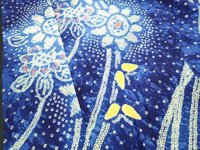 平和屋着物∴夏物 浴衣 有松鳴海絞り 枝花文 ひまわり 向日葵 綿 逸品 DABI8559cd