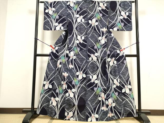 平和屋着物∴夏物 浴衣 注染 手縫い 杜若 カキツバタ 綿 逸品 DABI8580cd