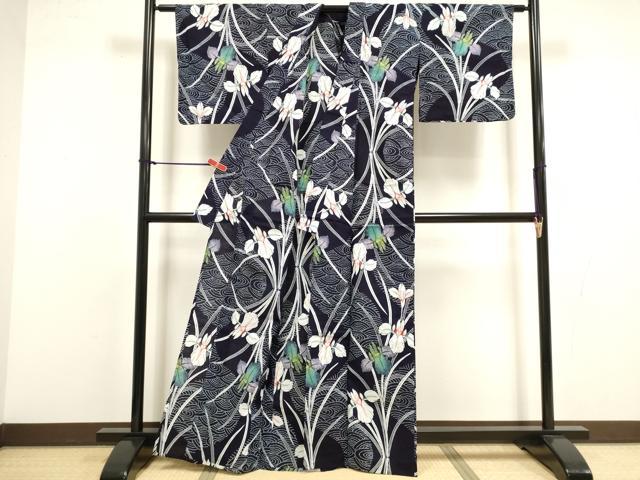 平和屋着物∴夏物 浴衣 注染 手縫い 杜若 カキツバタ 綿 逸品 DABI8580cd