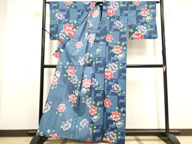 平和屋着物∴夏物 浴衣 手縫い 草花文 跳び兎 日本製 綿 逸品 DABI8581cd