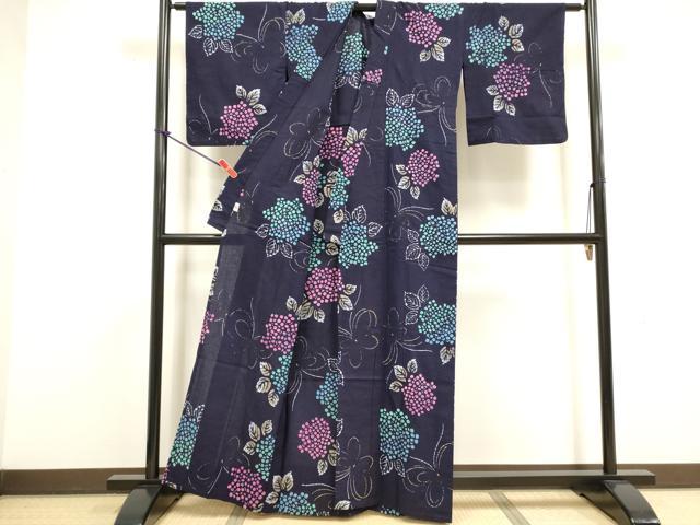 平和屋着物∴夏物 浴衣 注染 紫陽花 綿 逸品 DABI8582cd