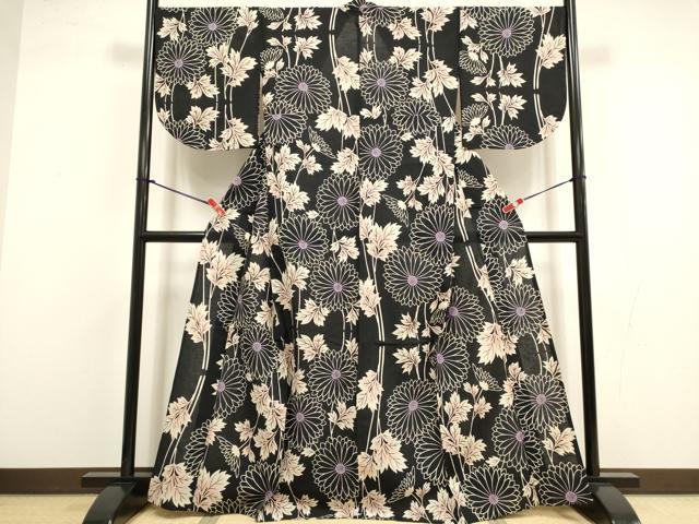 平和屋着物∴夏物 浴衣 注染 菊尽くし 黒地 日本製 綿 逸品 DABI8583cd