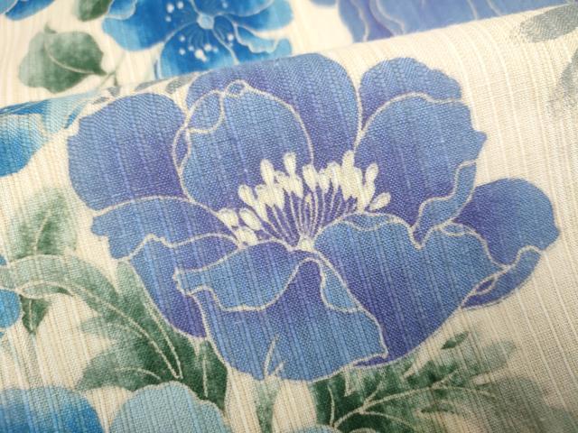 平和屋着物∴夏物 小紋・浴衣兼用 手縫い 草花文 日本製 綿麻 逸品 DABI8585cd