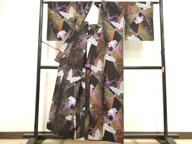 平和屋着物∴夏物 浴衣 注染 手縫い 舞蝶文 綿 逸品 DABI8587cd