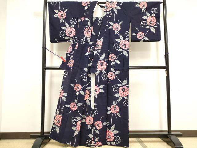 平和屋着物∴夏物 浴衣 注染 手縫い 草花文 綿 逸品 DABI8593cd