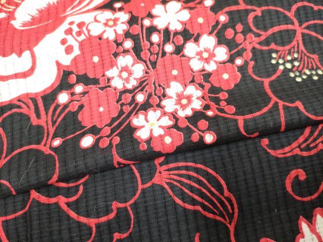 平和屋着物∴夏物 浴衣 花唐草文 黒地 綿 逸品 DABI8594cd