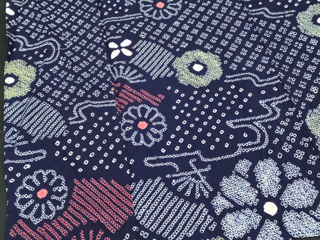 平和屋着物∴夏物 浴衣 有松鳴海絞り 扇面花文 綿 逸品 未使用 DABI8605cd
