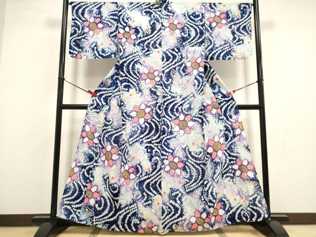 平和屋着物∴夏物 浴衣 有松鳴海絞り 花蝶文 綿 逸品 DABI8609cd