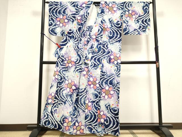 平和屋着物∴夏物 浴衣 有松鳴海絞り 花蝶文 綿 逸品 DABI8609cd