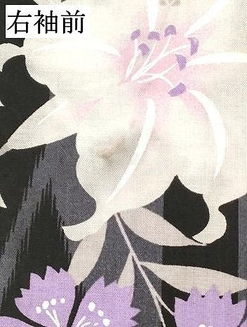 平和屋着物∴夏物 浴衣 草花文 撫子 百合 黒地 綿 逸品 DABI8616cd