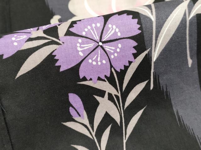 平和屋着物∴夏物 浴衣 草花文 撫子 百合 黒地 綿 逸品 DABI8616cd