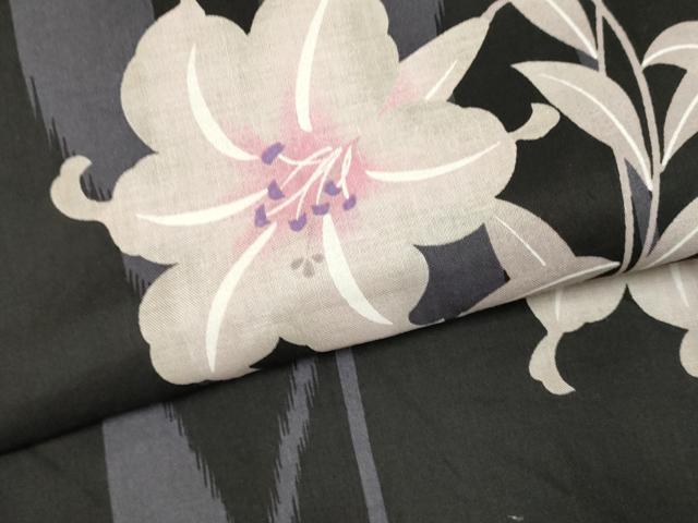 平和屋着物∴夏物 浴衣 草花文 撫子 百合 黒地 綿 逸品 DABI8616cd