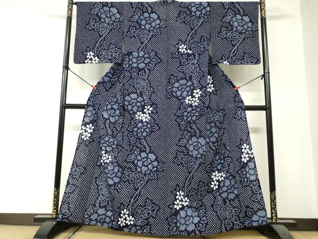 平和屋着物∴夏物 浴衣 有松鳴海絞り 枝花文 綿 逸品 DABI8621cd
