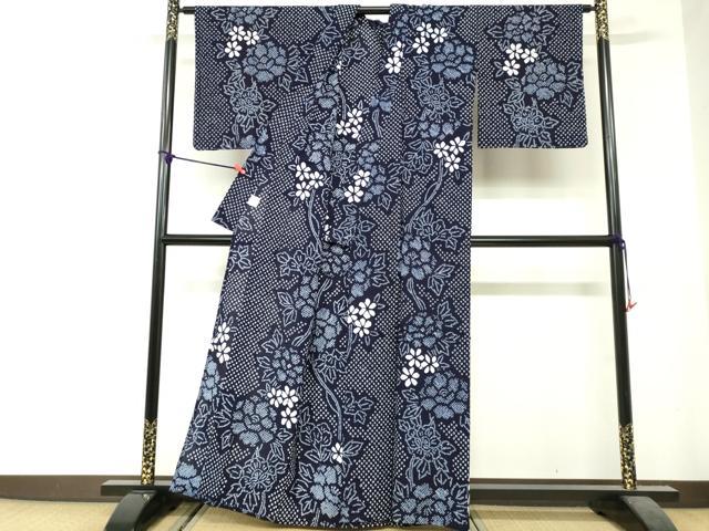 平和屋着物∴夏物 浴衣 有松鳴海絞り 枝花文 綿 逸品 DABI8621cd