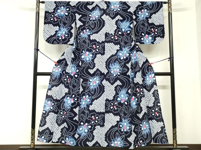 平和屋着物∴夏物 浴衣 有松鳴海絞り 流水花文 綿 逸品 DABI8625cd