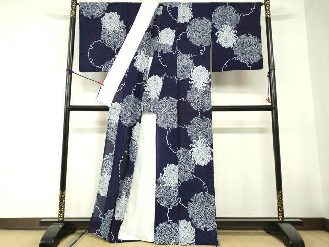 平和屋着物∴夏物 浴衣 綿絽 注染 手縫い 雪輪花文 乱菊 綿 逸品 DABI8641cd
