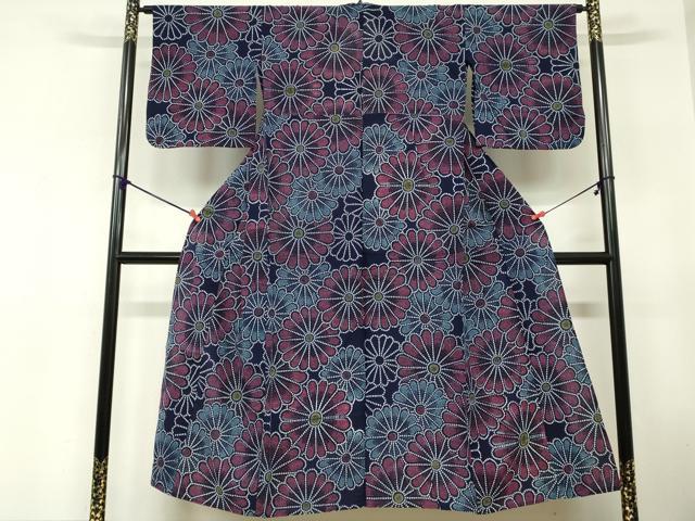 平和屋着物∴夏物 浴衣 注染 手縫い 舞花文 綿 逸品 DABI8652cd