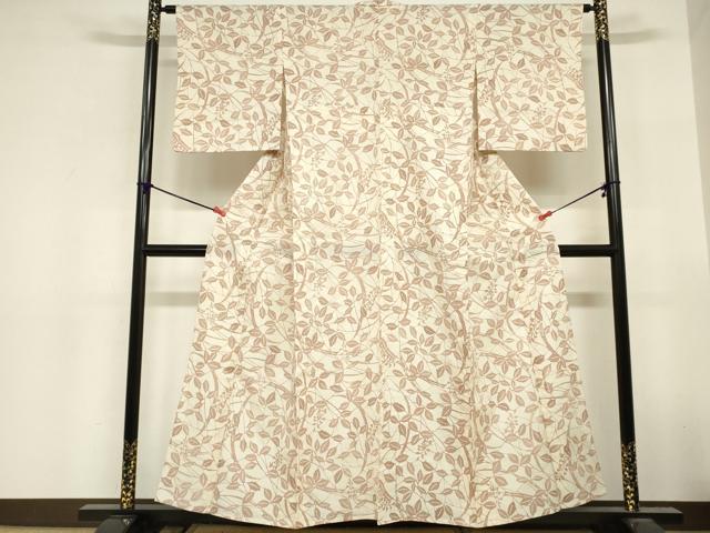 平和屋着物*夏物 小紋 生紬 紗 型染め 枝葉文 正絹 逸品 DABI8656cd