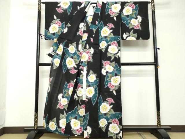 平和屋着物∴夏物 世界的ファッションデザイナー 山本寛斎 kansaiブランド 浴衣 注染 花蝶文 黒地 金彩 綿 逸品 DABI8663cd