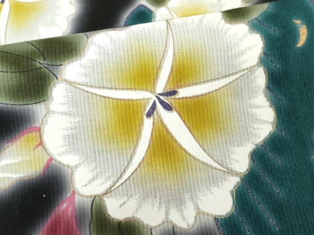 平和屋着物∴夏物 世界的ファッションデザイナー 山本寛斎 kansaiブランド 浴衣 注染 花蝶文 黒地 金彩 綿 逸品 DABI8663cd