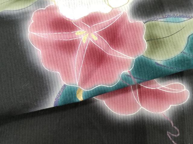 平和屋着物∴夏物 世界的ファッションデザイナー 山本寛斎 kansaiブランド 浴衣 注染 花蝶文 黒地 金彩 綿 逸品 DABI8663cd