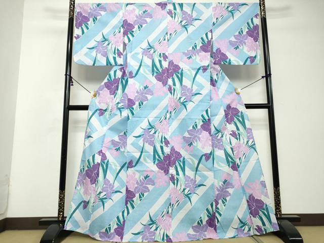 平和屋着物∴夏物 浴衣 草花文 杜若 カキツバタ 綿 逸品 DABI8668cd