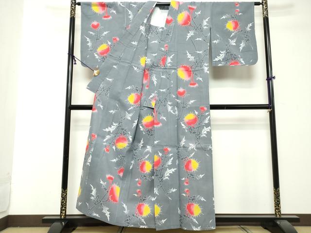 平和屋着物∴夏物 浴衣 注染 枝花文 薊 アザミ 綿 逸品 DABI8675cd