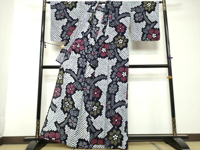 平和屋着物∴夏物 浴衣 有松鳴海絞り 枝花文 綿 逸品 DABI8679cd