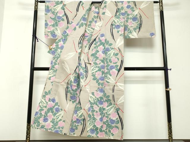 平和屋着物∴夏物 浴衣 注染 流水花文 トンボ 綿 逸品 DABI8680cd