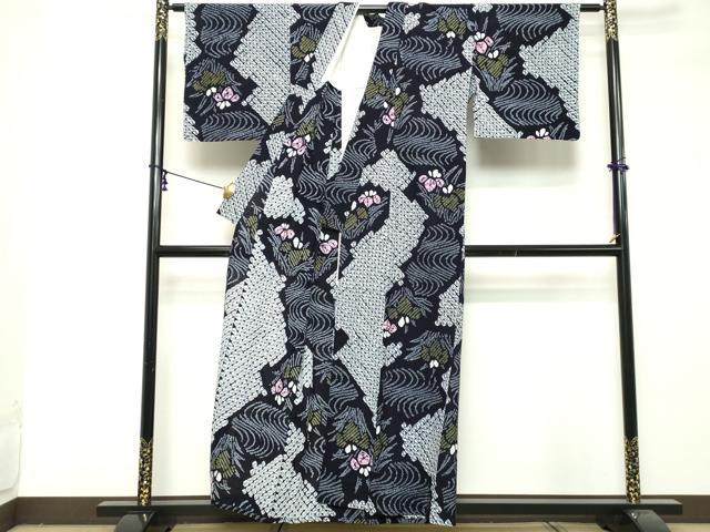 平和屋着物∴夏物 浴衣 有松鳴海絞り 流水花文 杜若 カキツバタ 綿 逸品 DABI8692cd