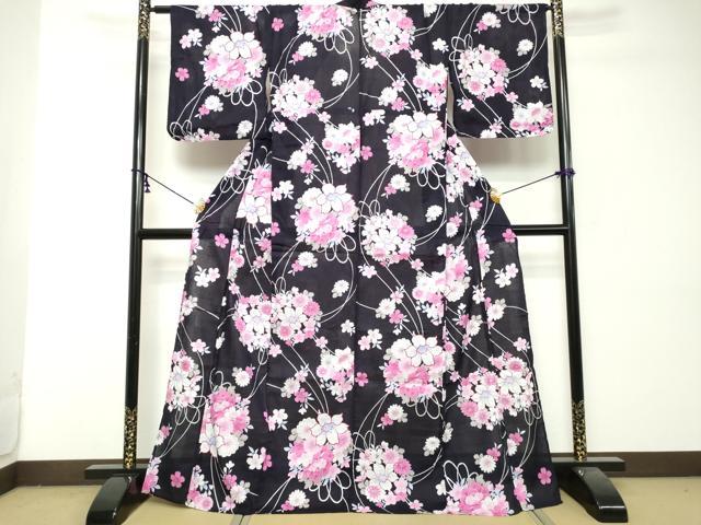 平和屋着物∴夏物 浴衣 薬玉花文 銀彩 綿 逸品 DABI8702cd