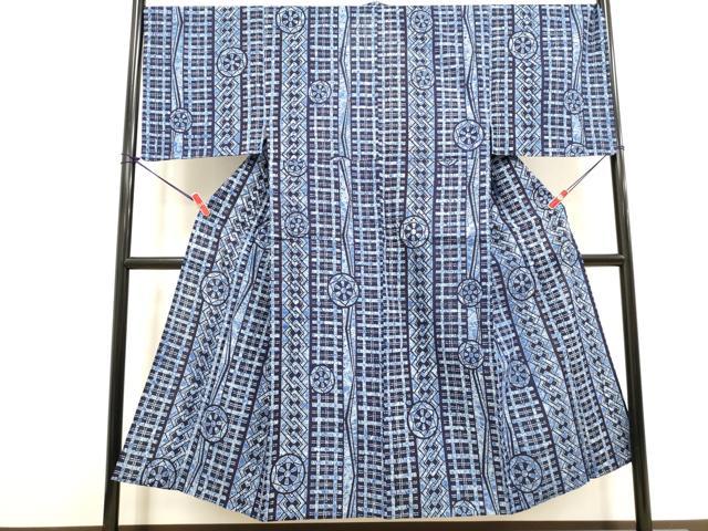 平和屋着物∴夏物 男性 浴衣 注染 源氏車文 綿 逸品 未使用 DABI8745cd