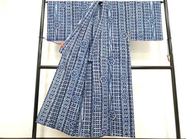平和屋着物∴夏物 男性 浴衣 注染 源氏車文 綿 逸品 未使用 DABI8745cd