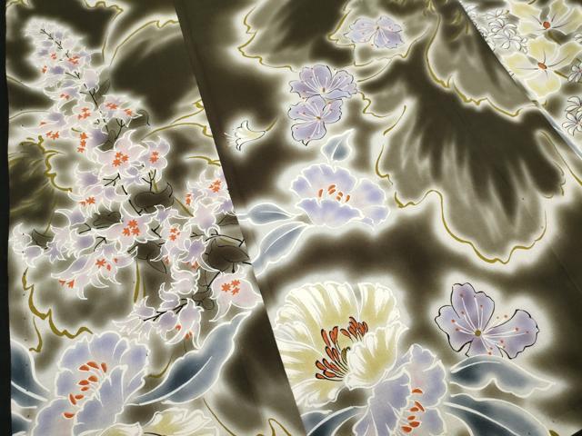 平和屋着物∴夏物 浴衣 注染 手縫い 草花文 綿 逸品 DABI8755cd