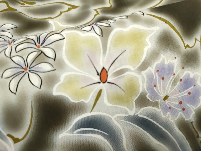 平和屋着物∴夏物 浴衣 注染 手縫い 草花文 綿 逸品 DABI8755cd