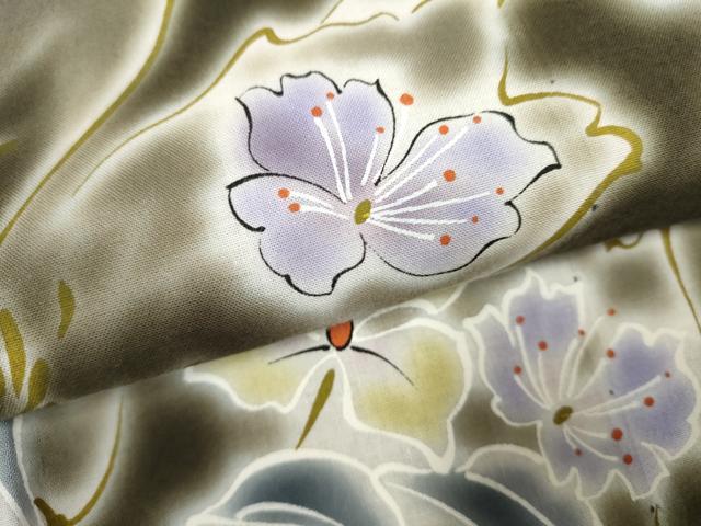 平和屋着物∴夏物 浴衣 注染 手縫い 草花文 綿 逸品 DABI8755cd