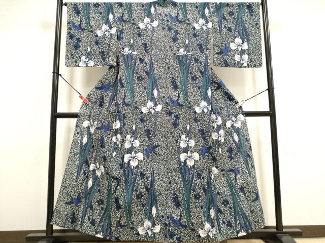 平和屋着物∴夏物 綿紅梅 浴衣 手縫い 枝花文 杜若 カキツバタ 金彩 綿 逸品 DABI8756cd