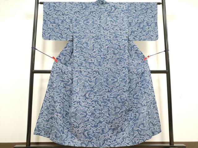 平和屋着物∴夏物 浴衣 注染 手縫い 荒波文 綿 逸品 DABI8766cd