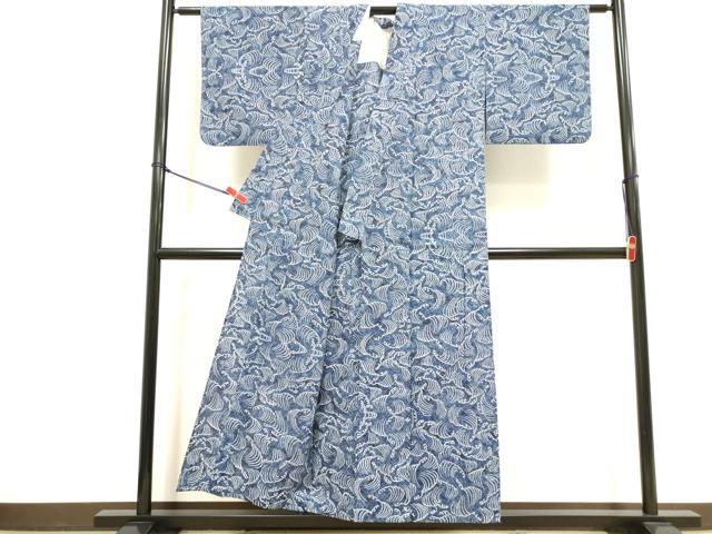 平和屋着物∴夏物 浴衣 注染 手縫い 荒波文 綿 逸品 DABI8766cd
