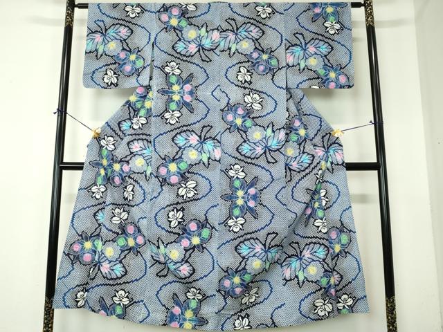 平和屋着物∴夏物 浴衣 注染 流水草花文 蘭 綿 逸品 DABI8825cd