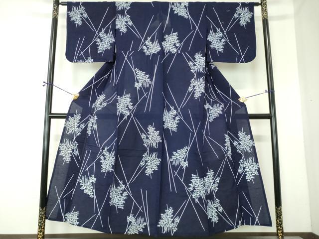 平和屋着物∴夏物 浴衣 綿絽 注染 手縫い 人物文 笹竹 綿 逸品 DABI8827cd