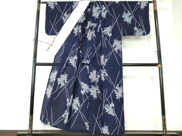 平和屋着物∴夏物 浴衣 綿絽 注染 手縫い 人物文 笹竹 綿 逸品 DABI8827cd