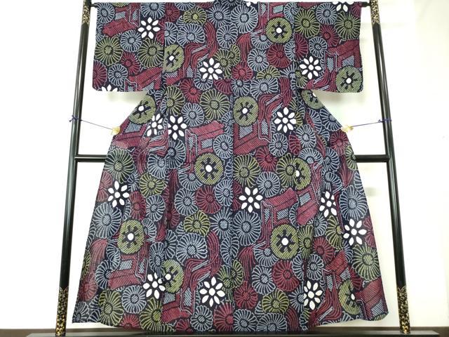 平和屋着物∴夏物 浴衣 有松鳴海絞り 御所車花文 綿 逸品 未使用 DABI8836cd