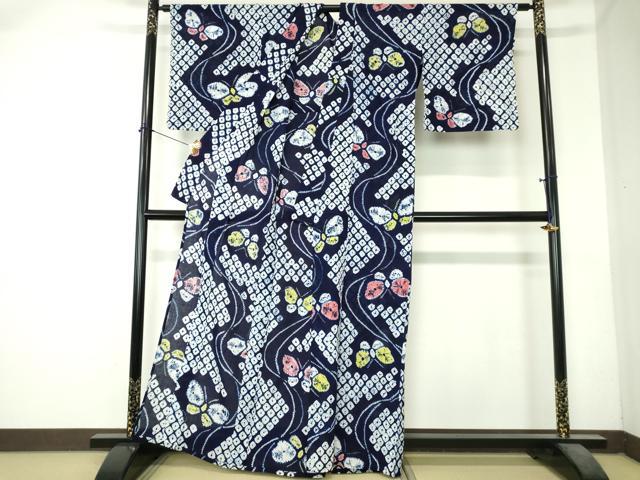 平和屋着物∴夏物 浴衣 有松鳴海絞り 舞蝶文 綿 逸品 DABI8837cd