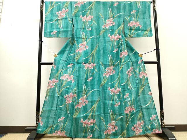 平和屋着物∴夏物 綿紅梅 浴衣 草花文 杜若 カキツバタ 綿 逸品 DABI8889cd