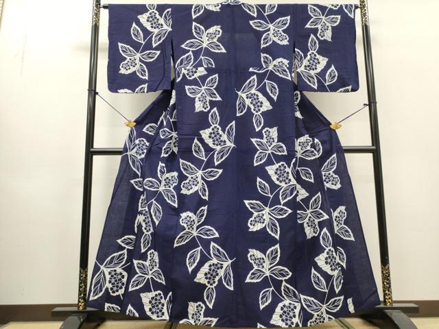 平和屋着物∴夏物 浴衣 注染 手縫い 草花文 綿 逸品 DABI8896cd