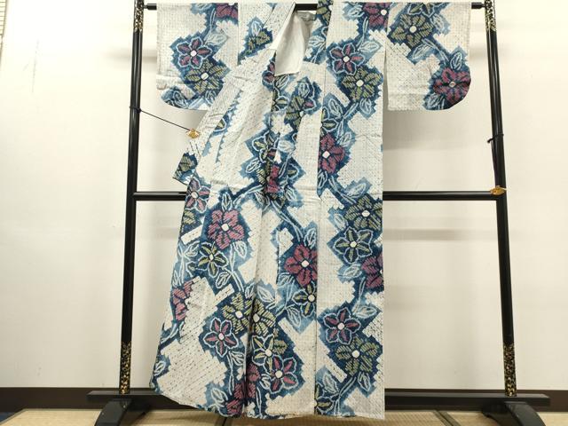 平和屋着物∴夏物 浴衣 有松鳴海絞り 草花文 綿 逸品 DABI8901cd
